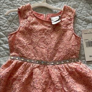 Rare Editions Peach Lace Sequin Party Dress with Jeweled Waistband